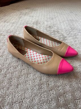 Jellypop Beige Flats with Hot Pink Cap Toe